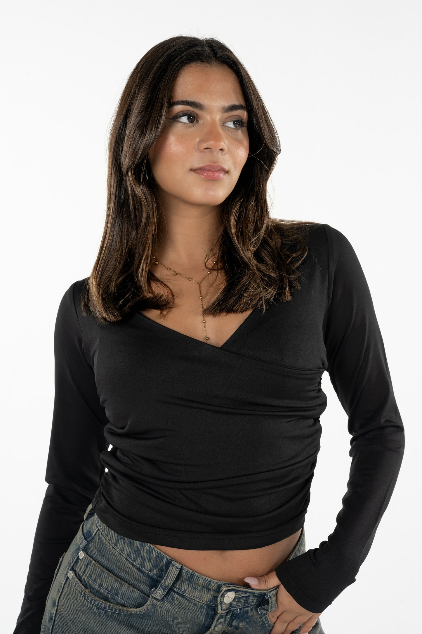 V-Neck Criss Cross Ruched Top