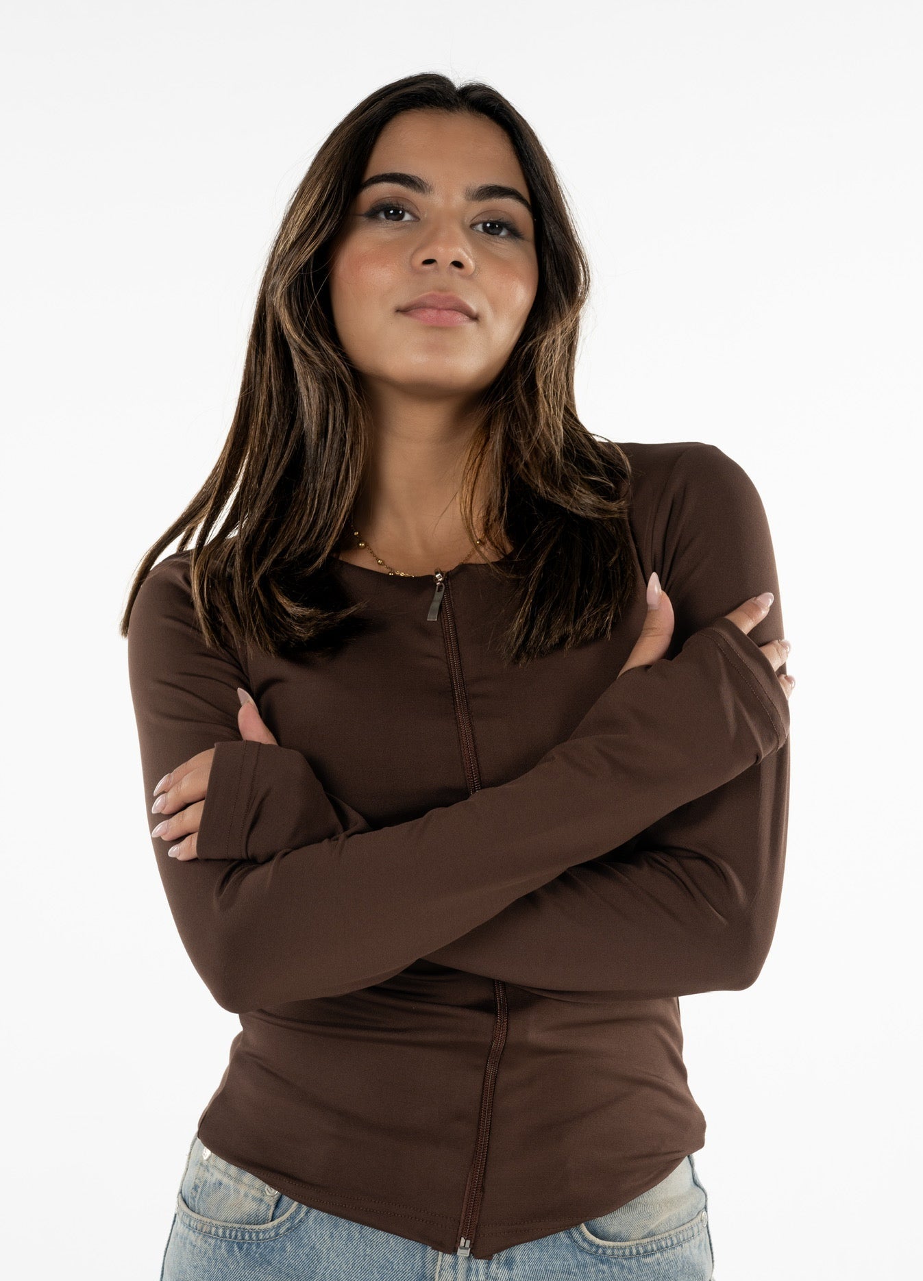 Full Zipper Long Sleeve Top