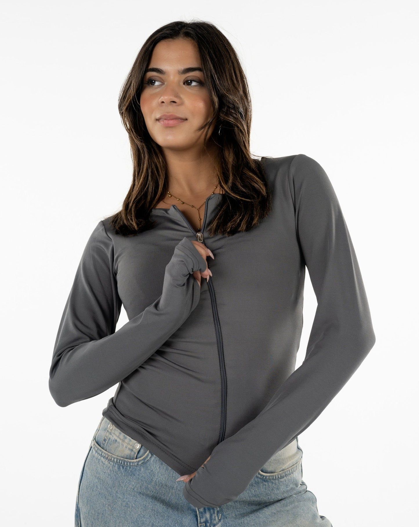 Full Zipper Long Sleeve Top