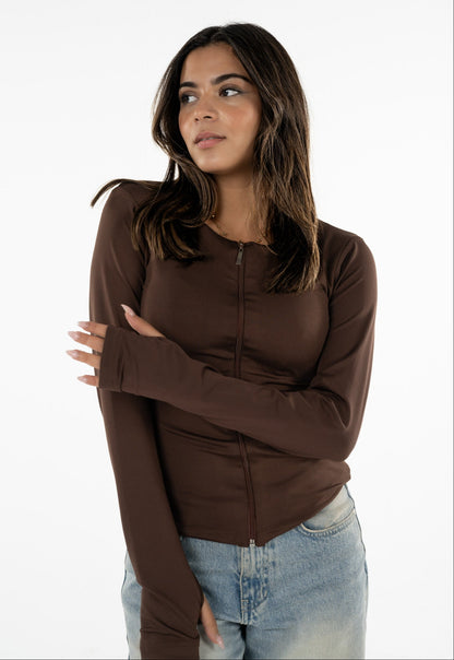 Full Zipper Long Sleeve Top